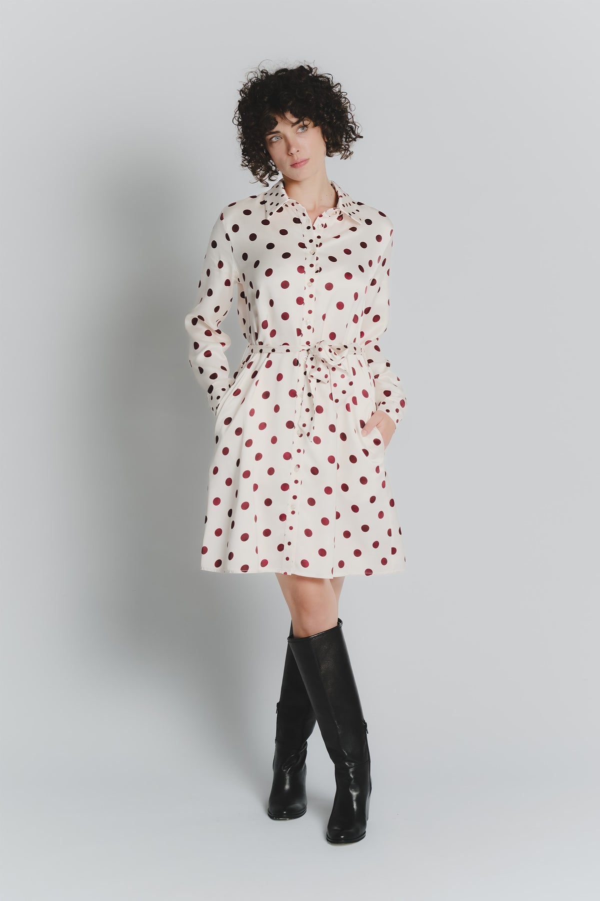 Abito Chemisier Corto a Pois Avorio Rosso Fiorentino Donna donna Barone firenze - 2