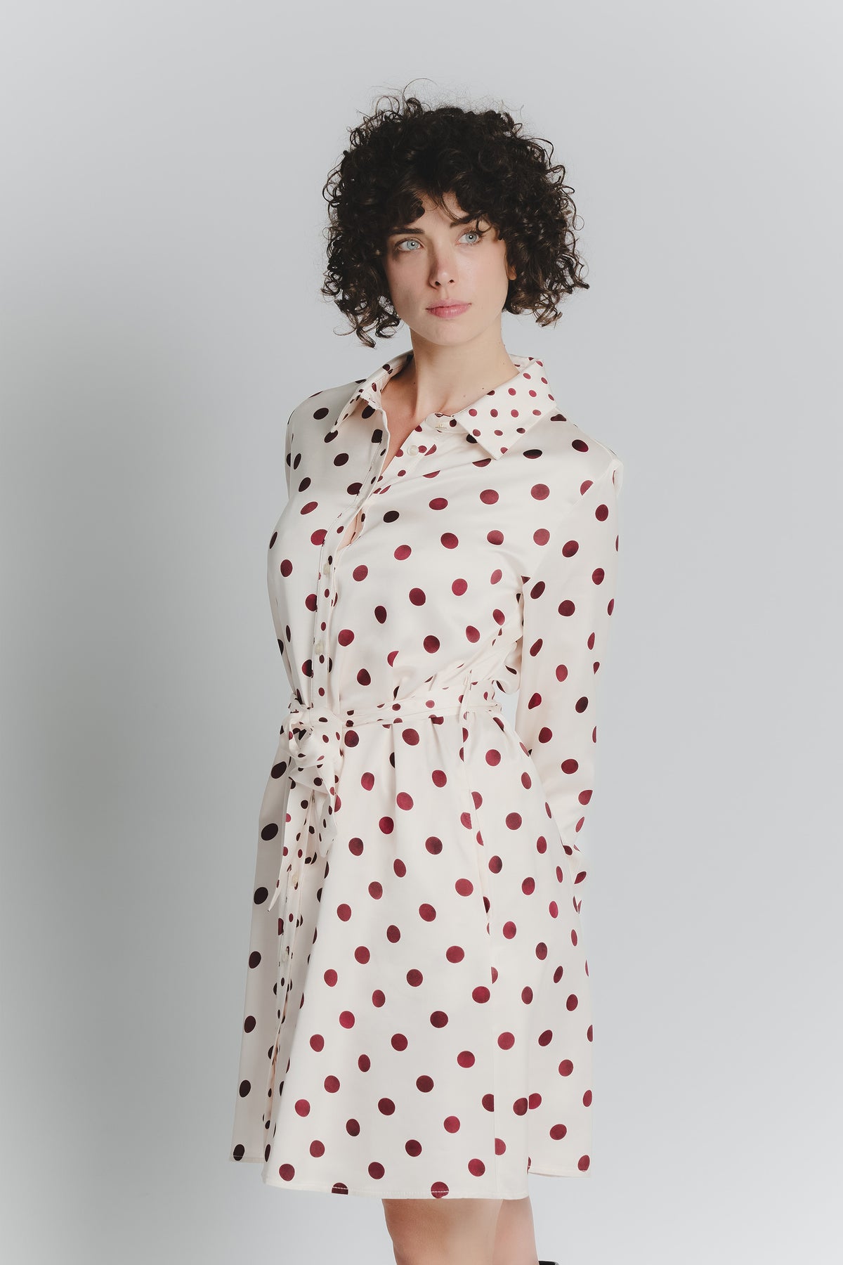 Abito Chemisier Corto a Pois Avorio Rosso Fiorentino Donna donna Barone firenze - 1