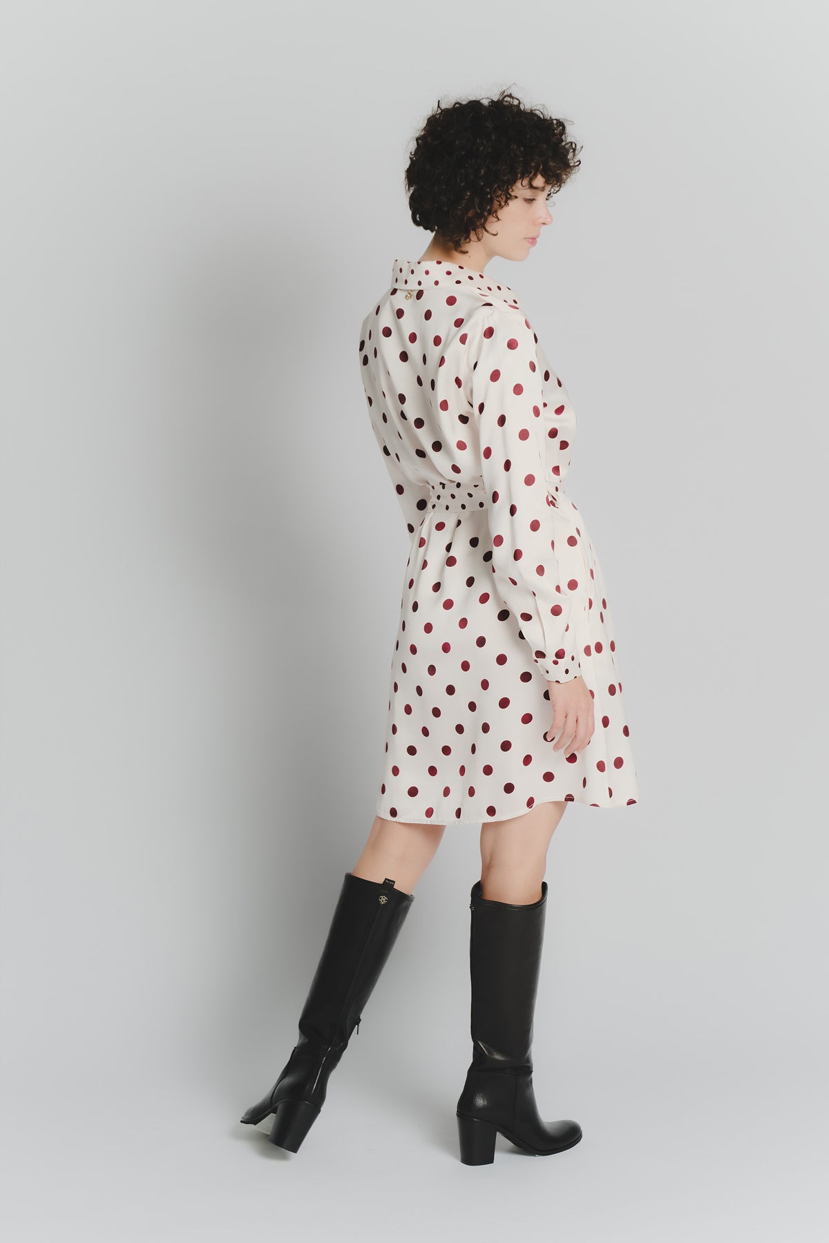 Abito Chemisier Corto a Pois Avorio Rosso Fiorentino Donna donna Barone firenze - 4