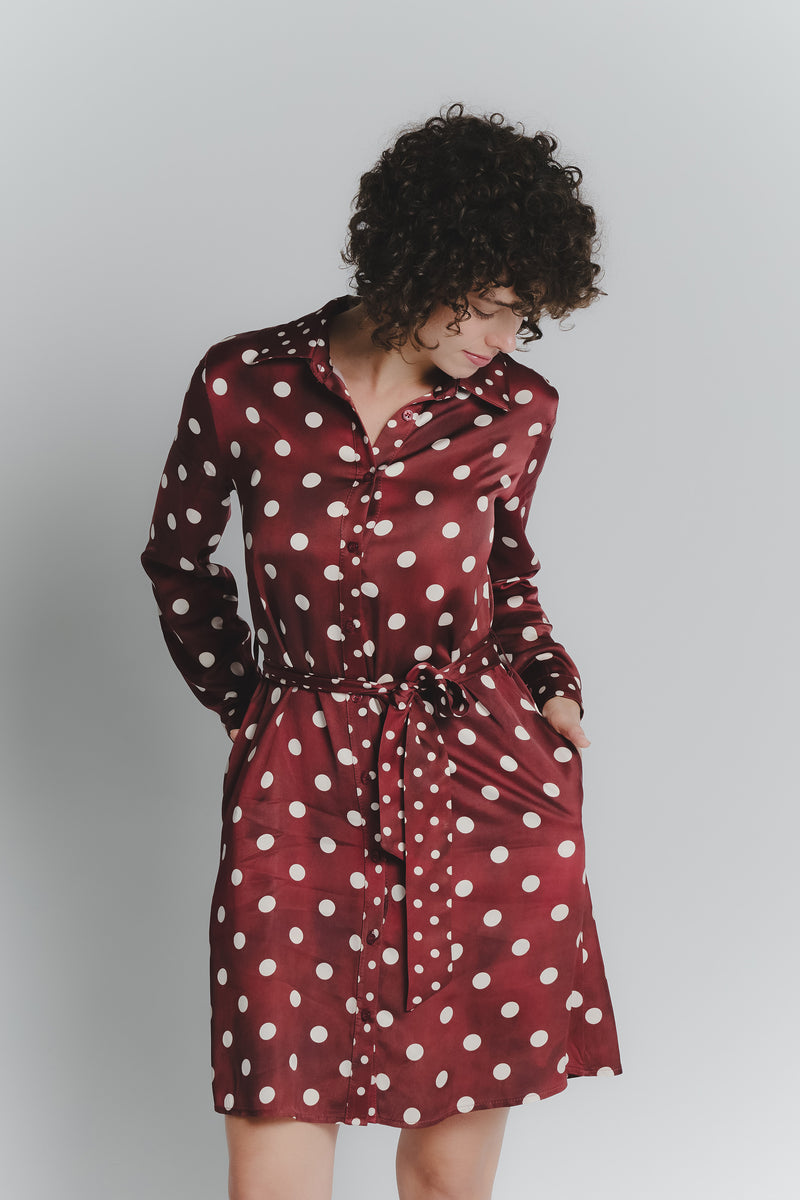 Abito Chemisier Corto a Pois Rosso Fiorentino Avorio Donna donna Barone firenze - 1