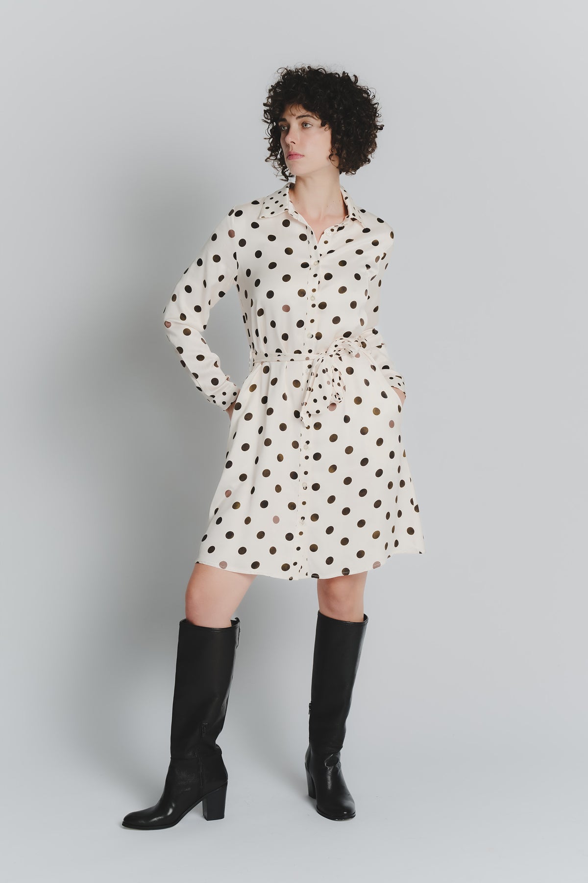 Abito Chemisier Corto a Pois Avorio Testa di Moro Donna donna Barone firenze - 2