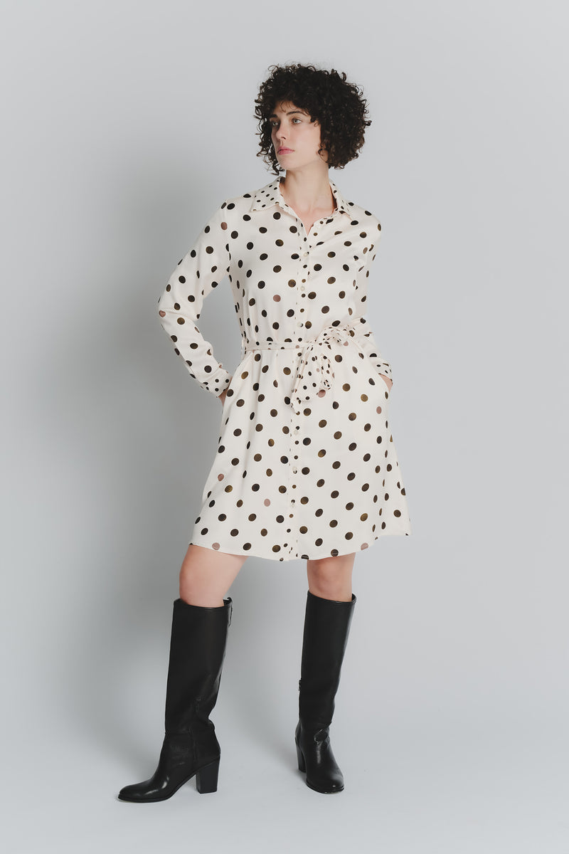 Abito Chemisier Corto a Pois Avorio Testa di Moro Donna donna Barone firenze - 2