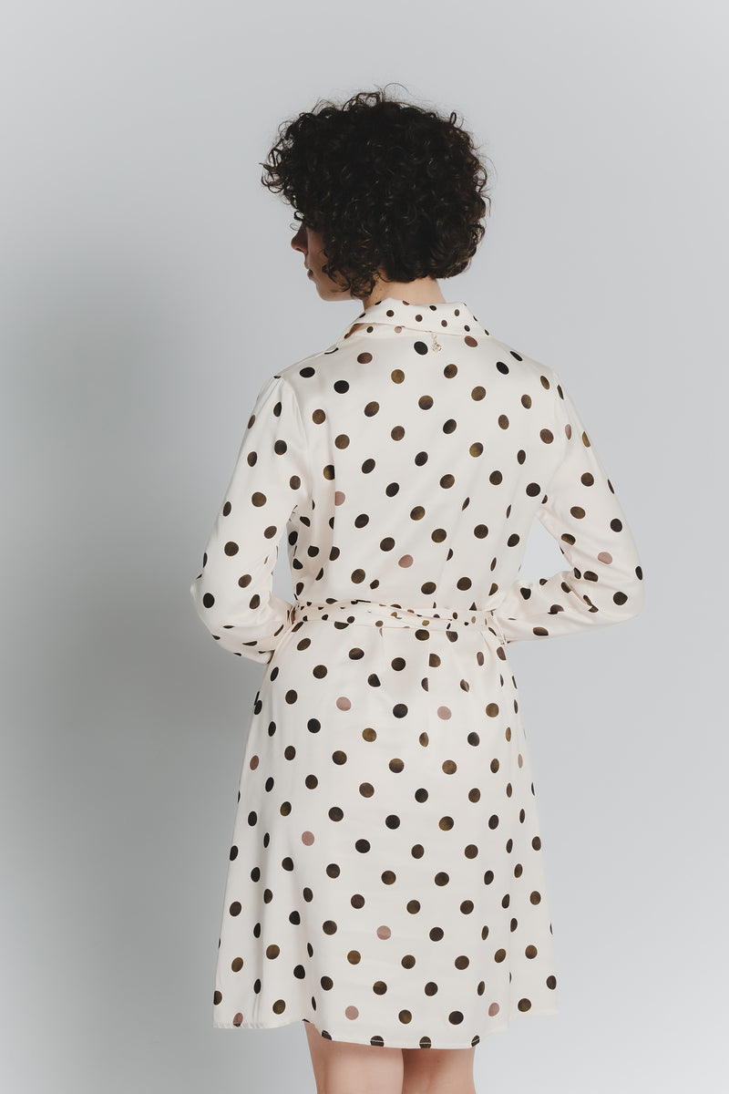 Abito Chemisier Corto a Pois Avorio Testa di Moro Donna donna Barone firenze - 3