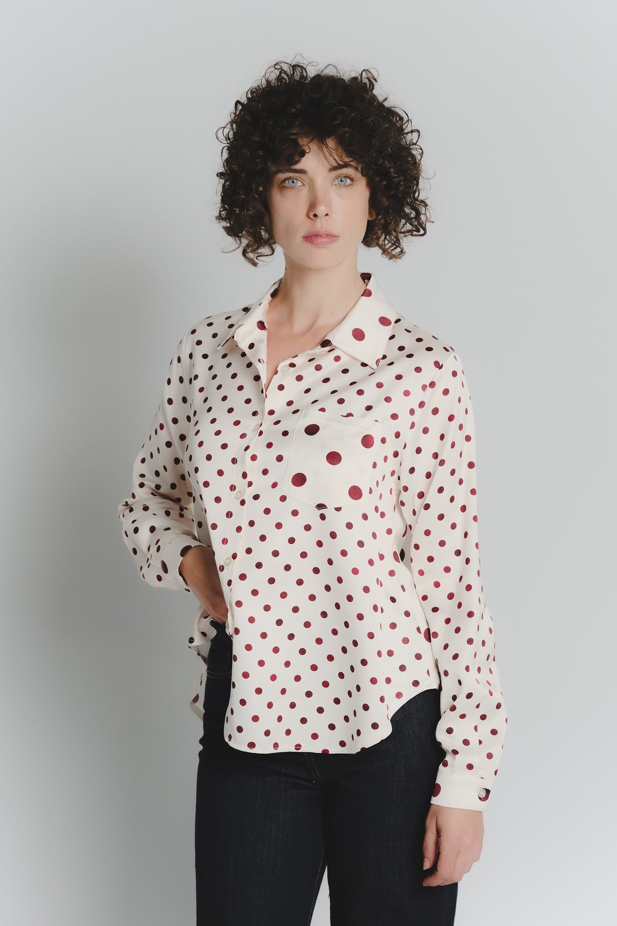 Camicia a Pois Avorio Rosso Fiorentino Donna donna Barone firenze - 1