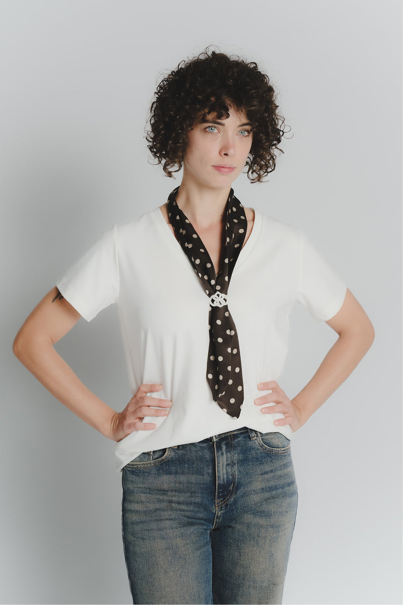 T-shirt Bianca con Foulard a Pois Testa di Moro donna Barone firenze - 1