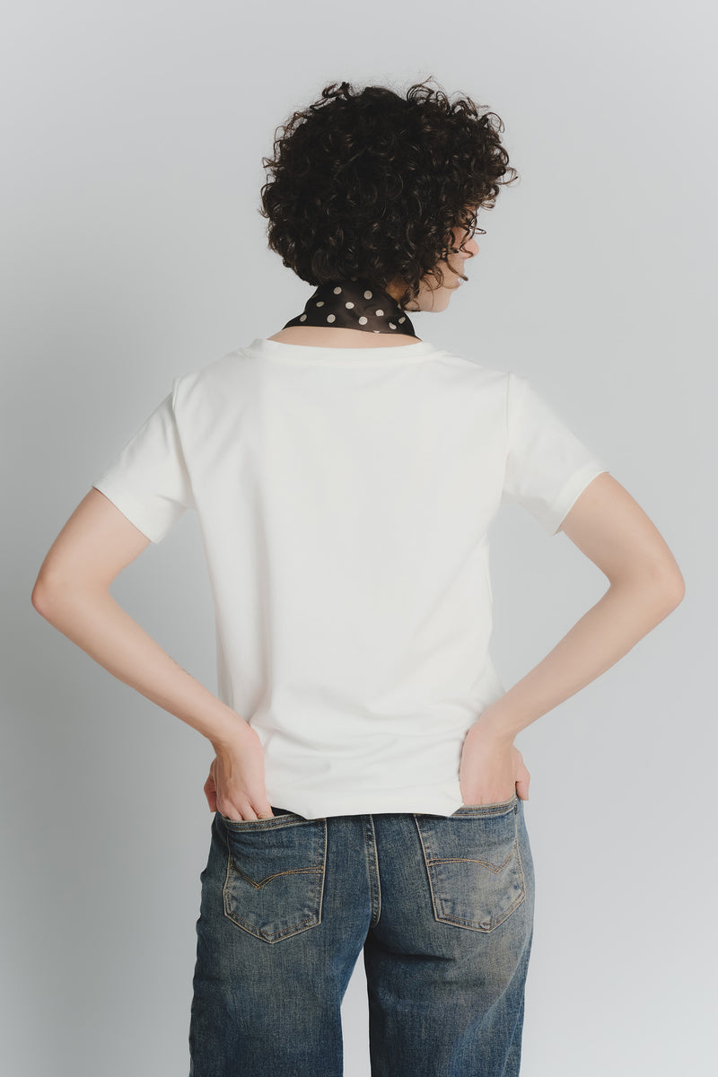 T-shirt Bianca con Foulard a Pois Testa di Moro donna Barone firenze - 2