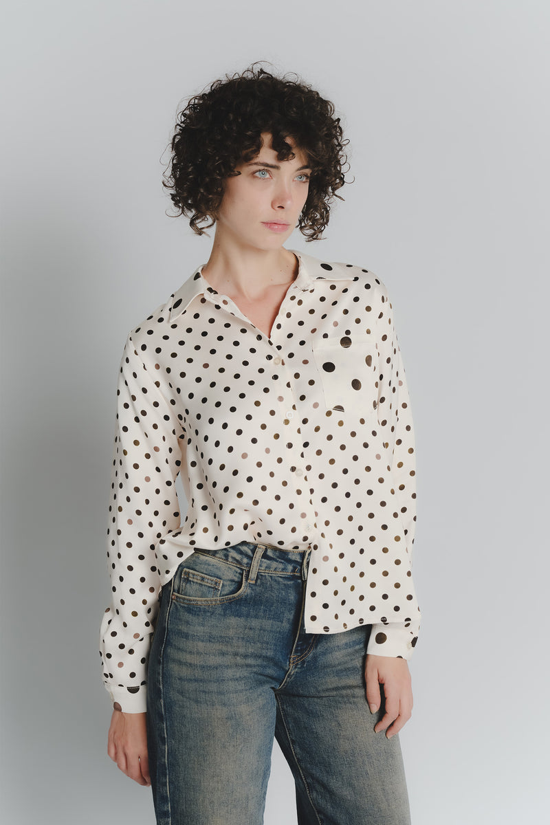Camicia a Pois Avorio Testa di Moro Donna donna Barone firenze - 1