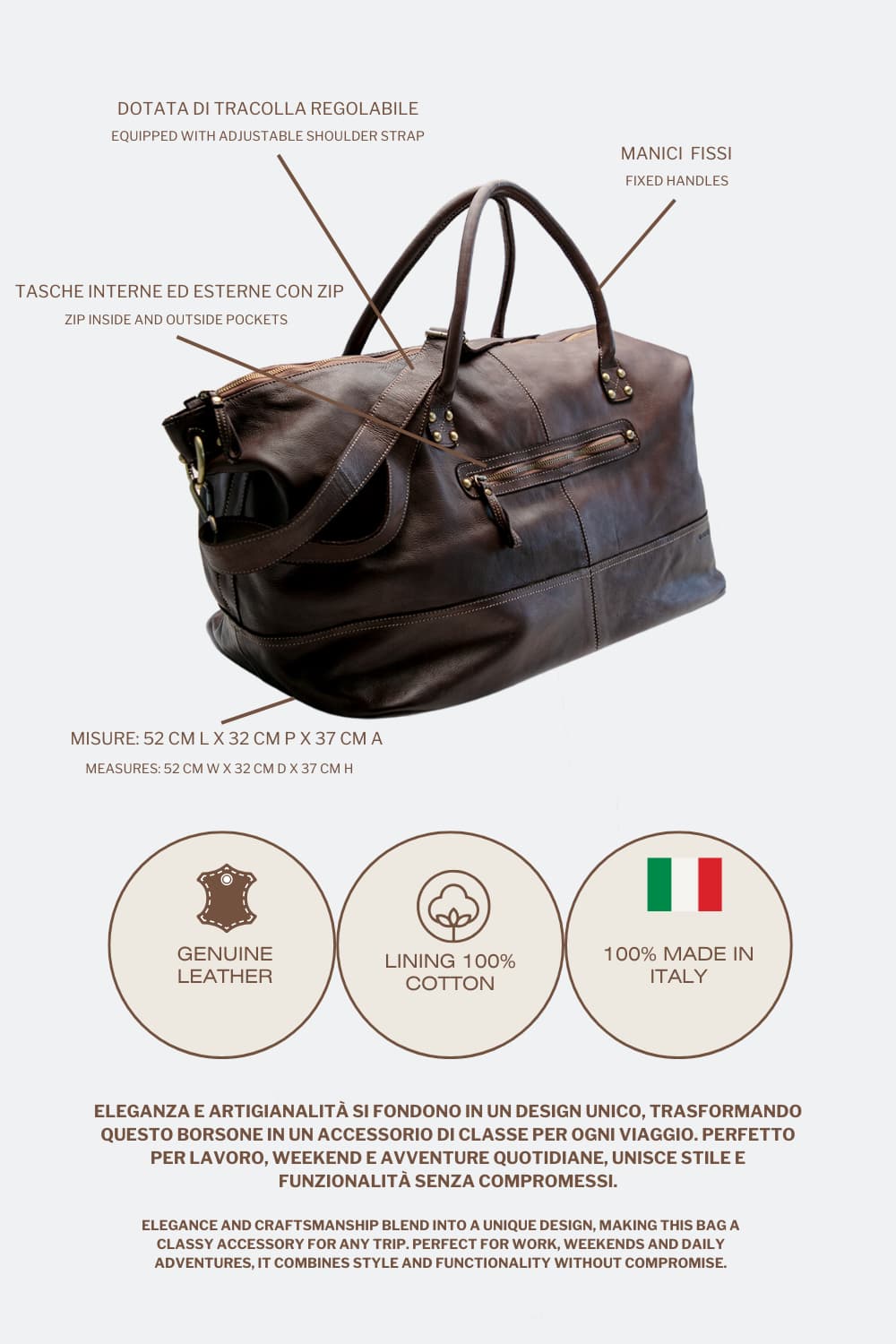 Borsone Vintage Testa di moro unisex Barone firenze - 6