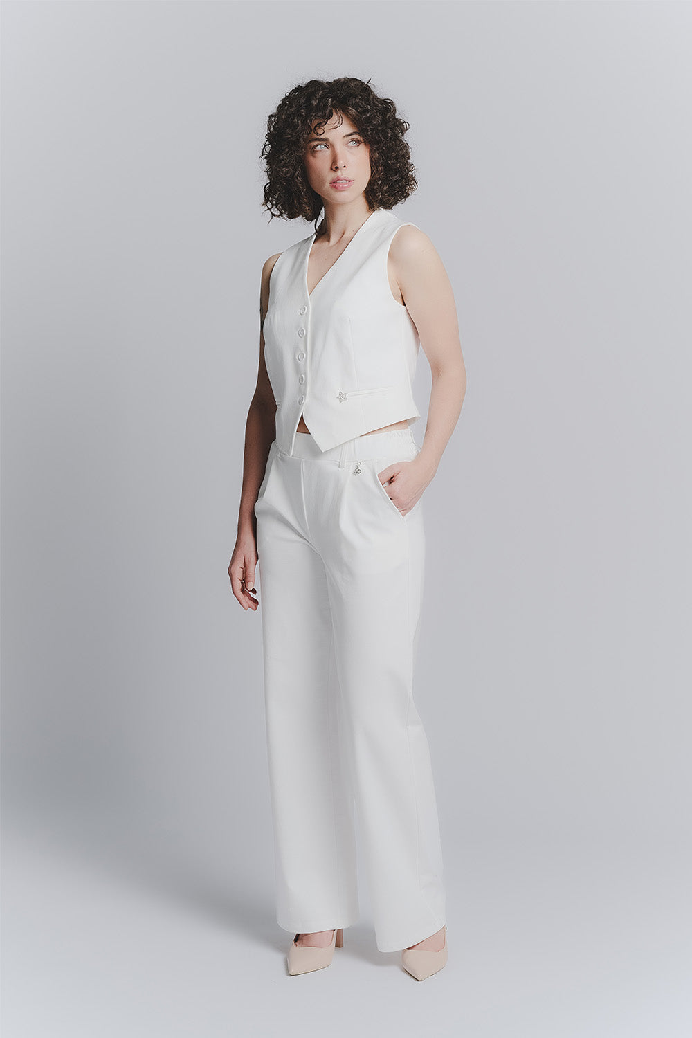 Pantalone Palazzo Shine Bianco donna Barone firenze - 1