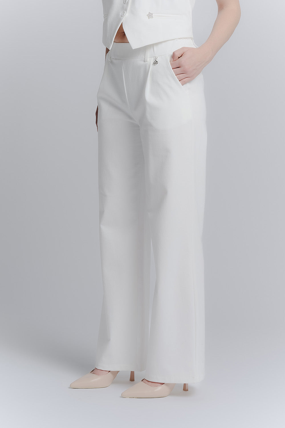 Pantalone Palazzo Shine Bianco donna Barone firenze - 2