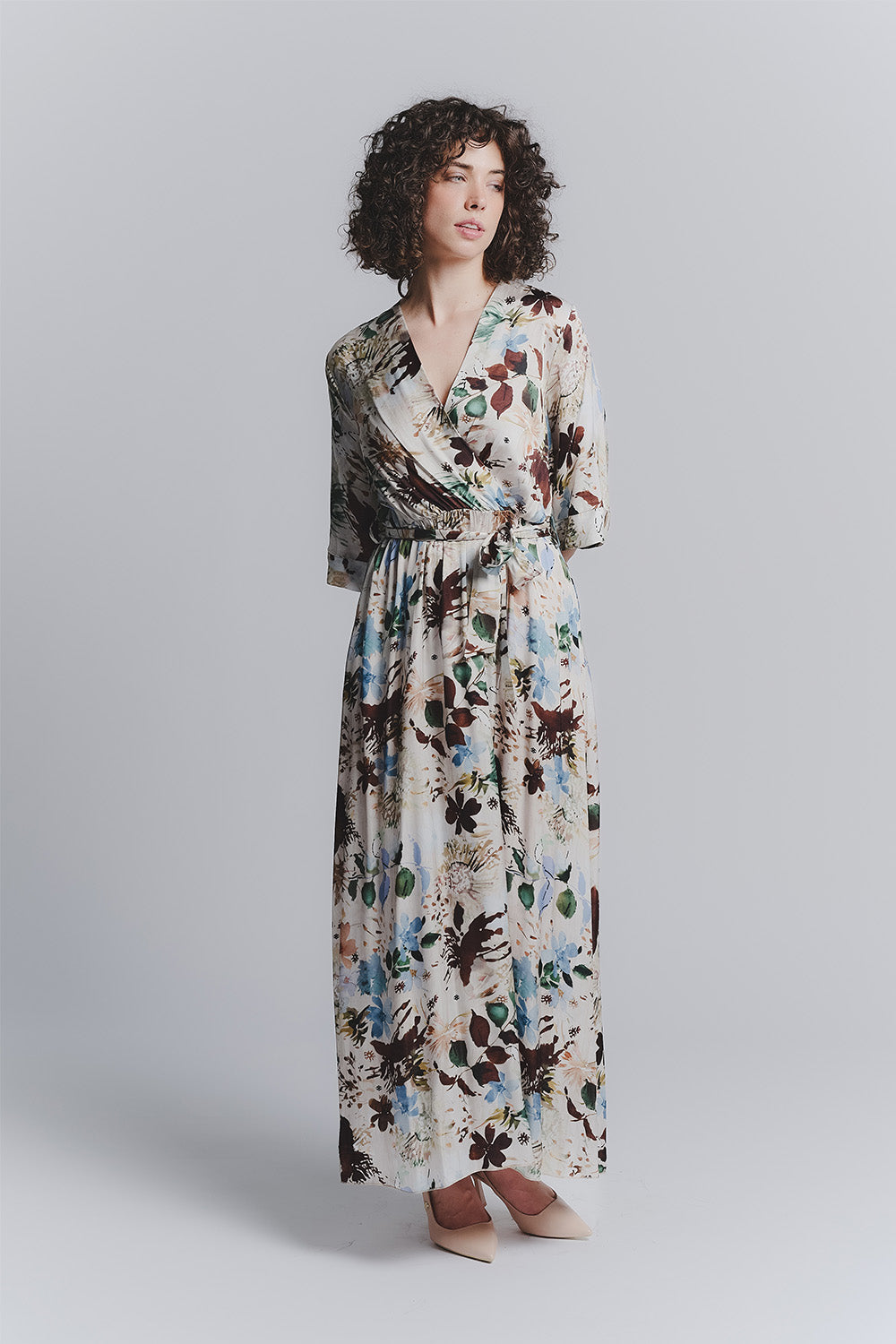 Abito Lungo Fiori Celeste donna Barone firenze - 1