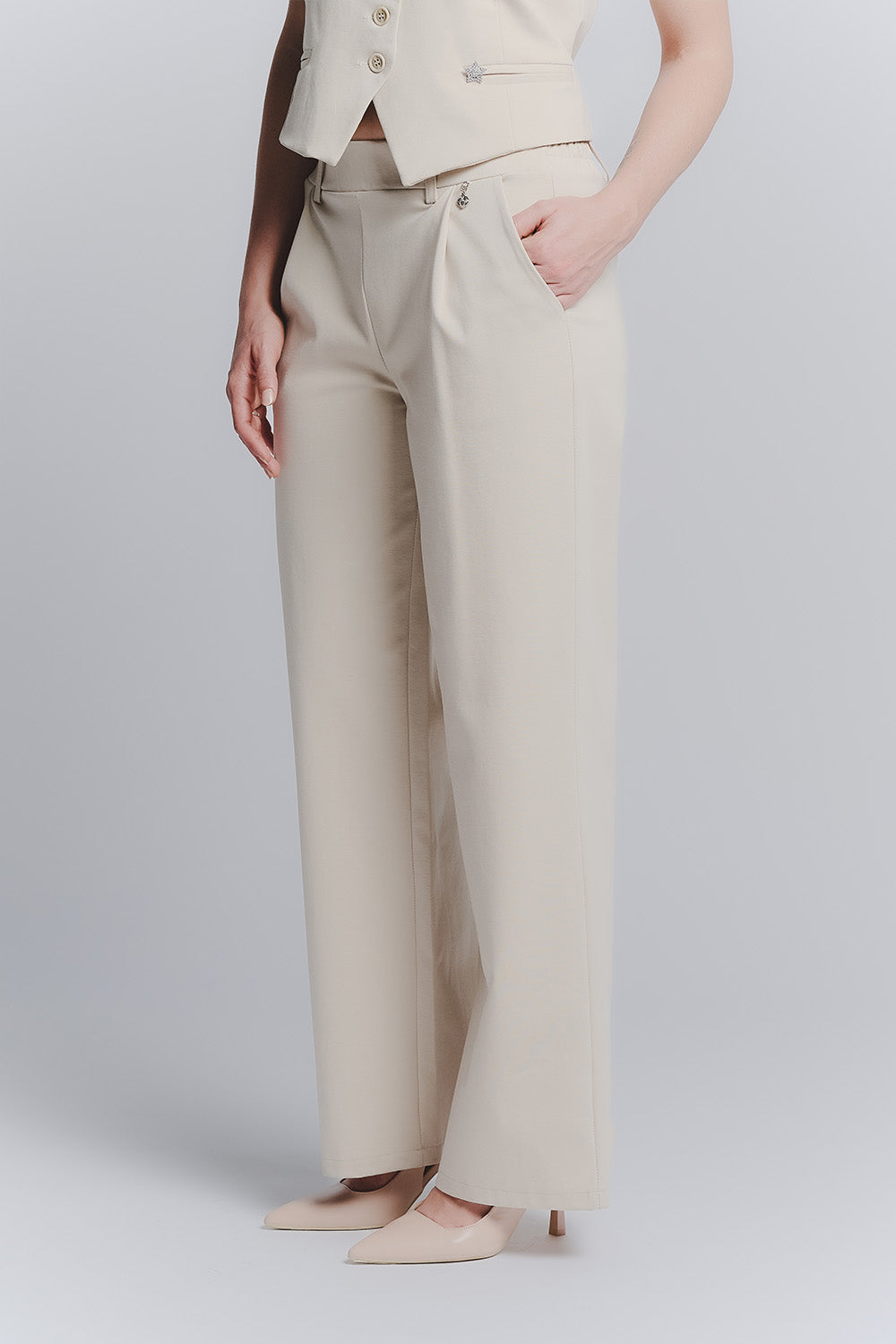 Pantalone Palazzo Shine Beige donna Barone firenze - 2