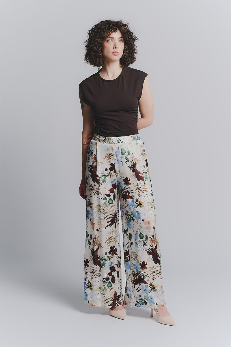 Pantalone Palazzo Fantasia Fiori Celeste donna Barone firenze - 2