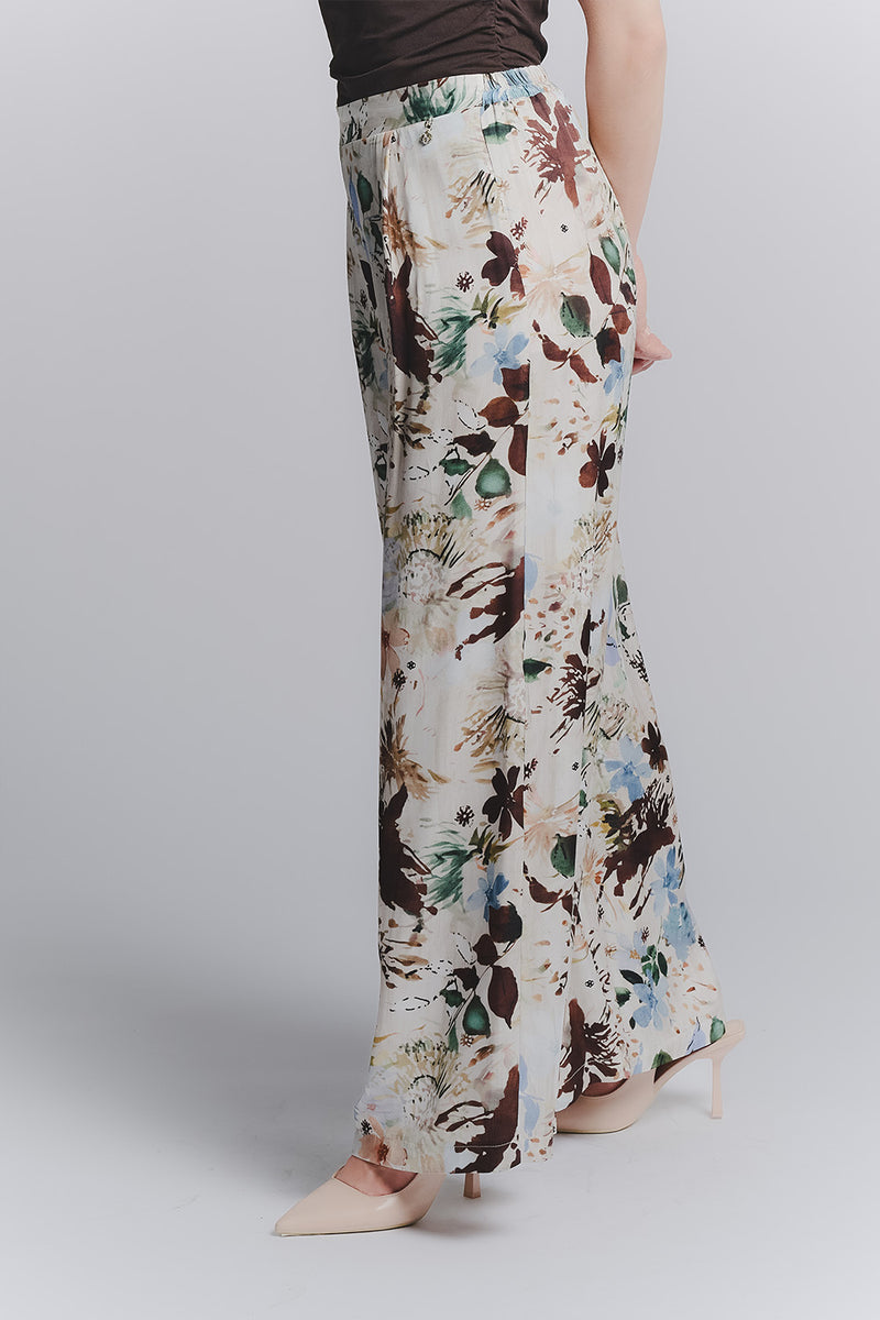 Pantalone Palazzo Fantasia Fiori Celeste donna Barone firenze - 1
