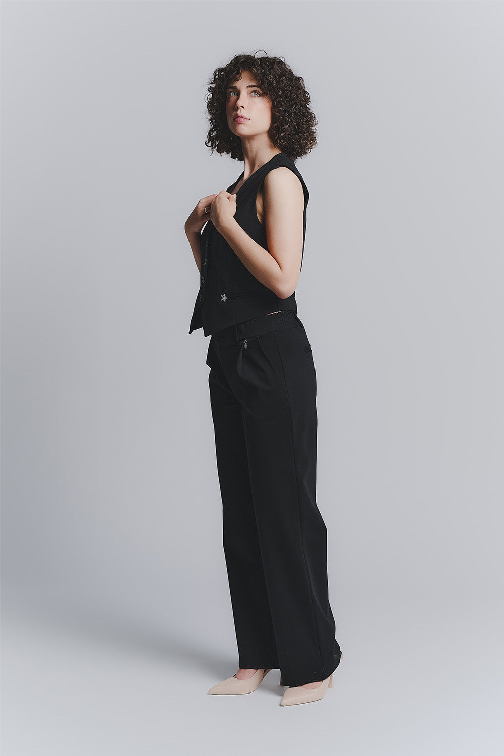 Pantalone Palazzo Shine Nero donna Barone firenze - 1