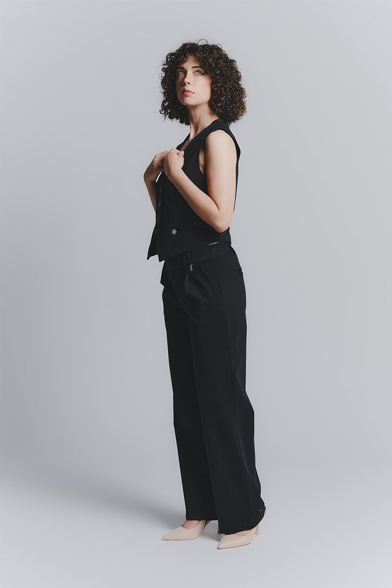 Pantalone Palazzo Shine Nero donna Barone firenze - 1