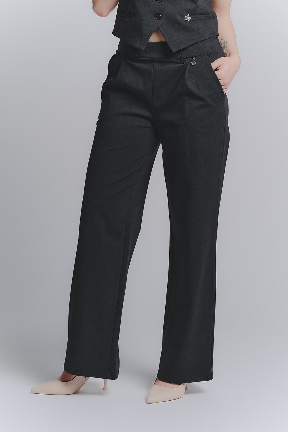 Pantalone Palazzo Shine Nero donna Barone firenze - 2