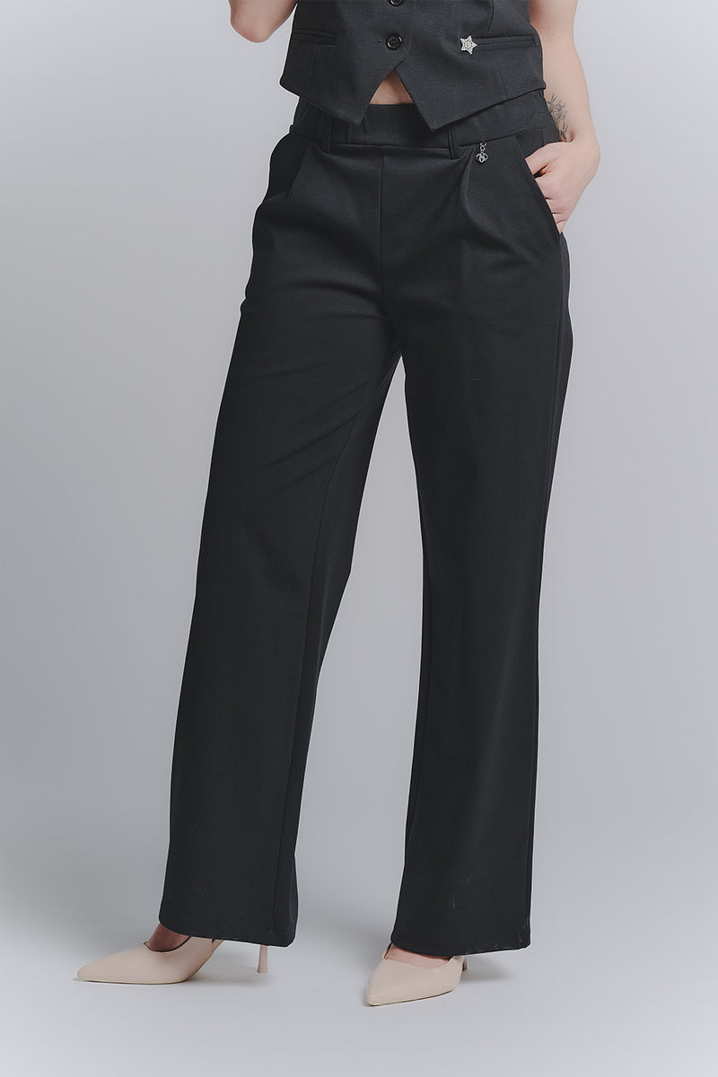 Pantalone Palazzo Shine Nero donna Barone firenze - 2