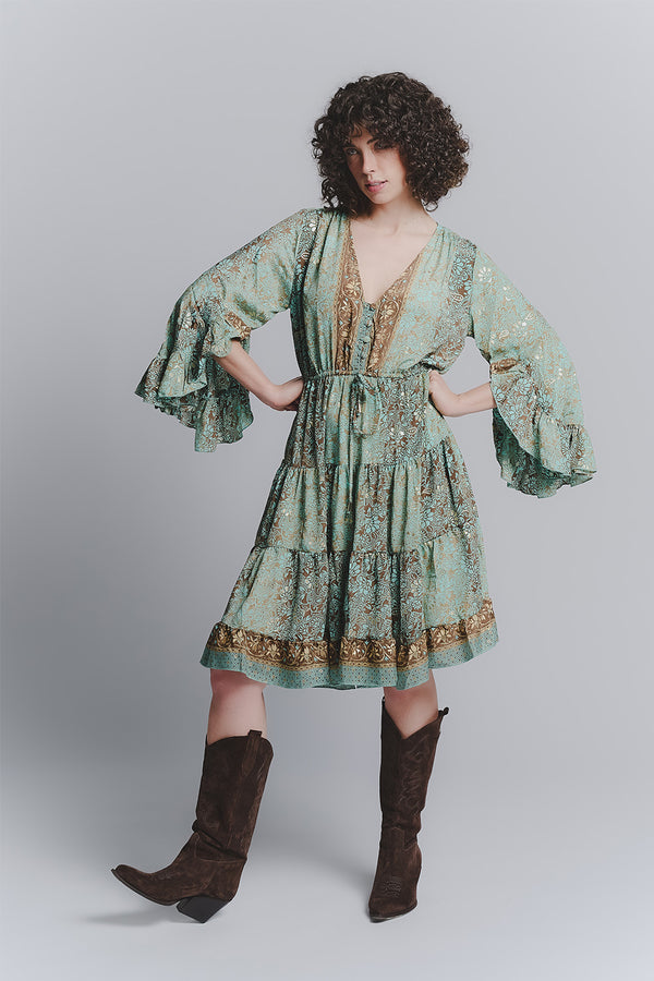 Abito Corto Gipsy Turchese Scollo a V donna Barone firenze
