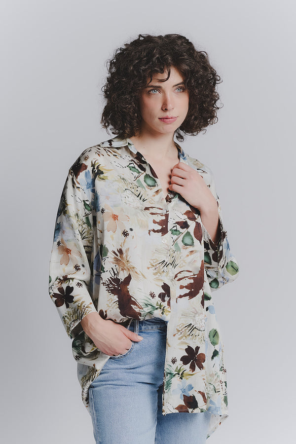 Blusa Bottoncini Fiori Celeste donna Barone firenze
