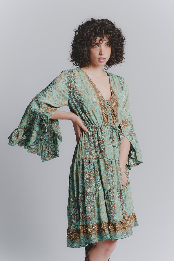 Abito Corto Gipsy Turchese Scollo a V donna Barone firenze
