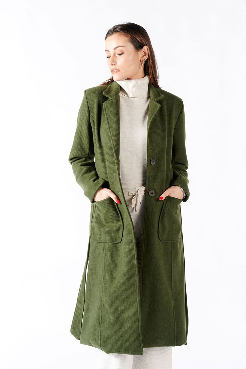 Cappotto Verde Lungo Con Cintura donna Barone firenze - 2