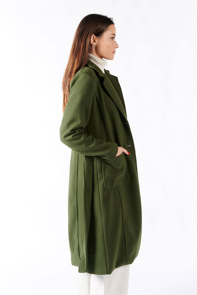 Cappotto Verde Lungo Con Cintura