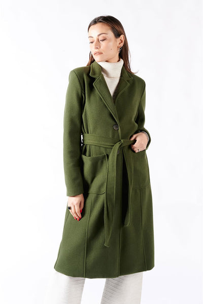 Cappotto Verde Lungo Con Cintura