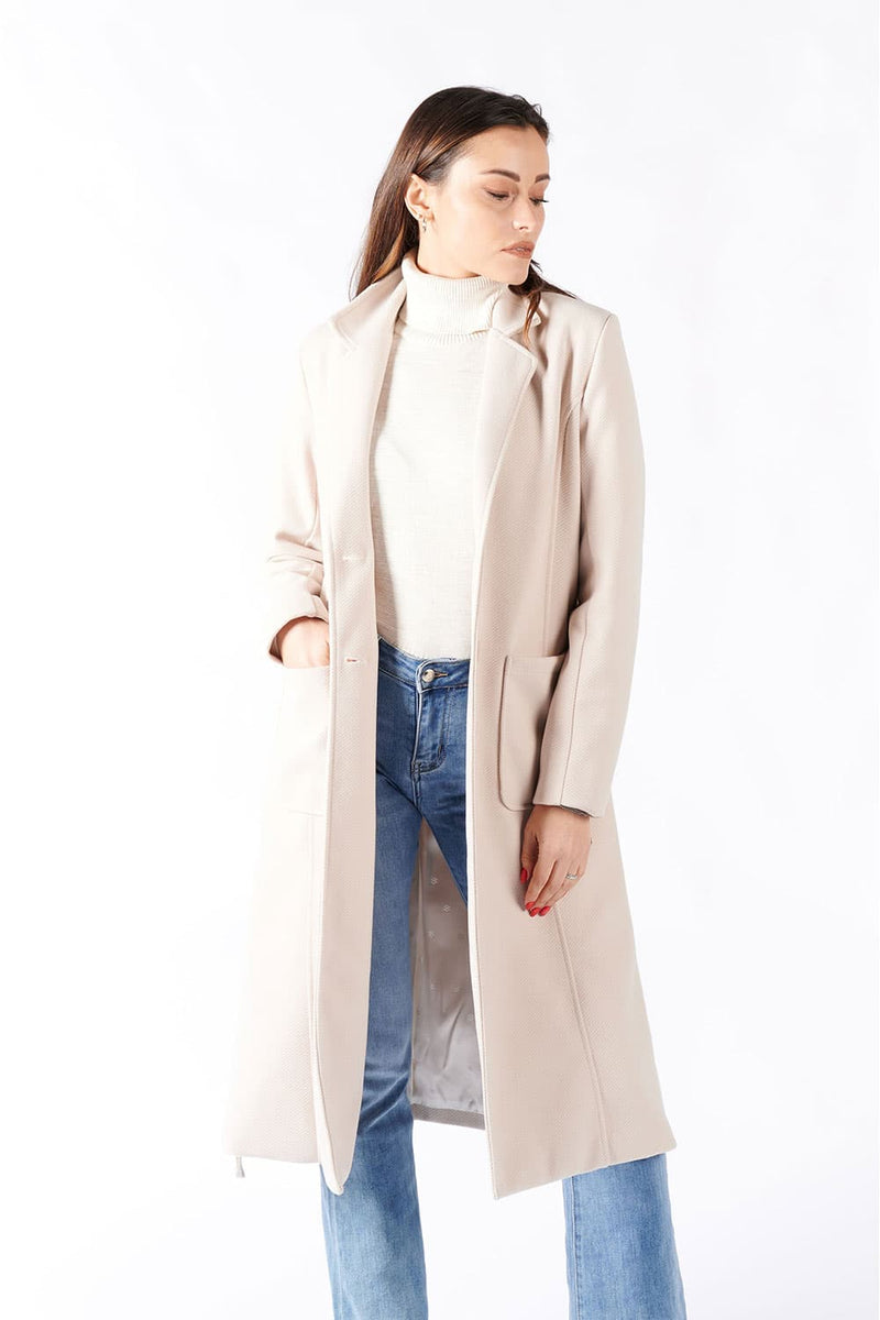 Cappotto Panna Lungo Con Cintura donna Barone firenze - 3