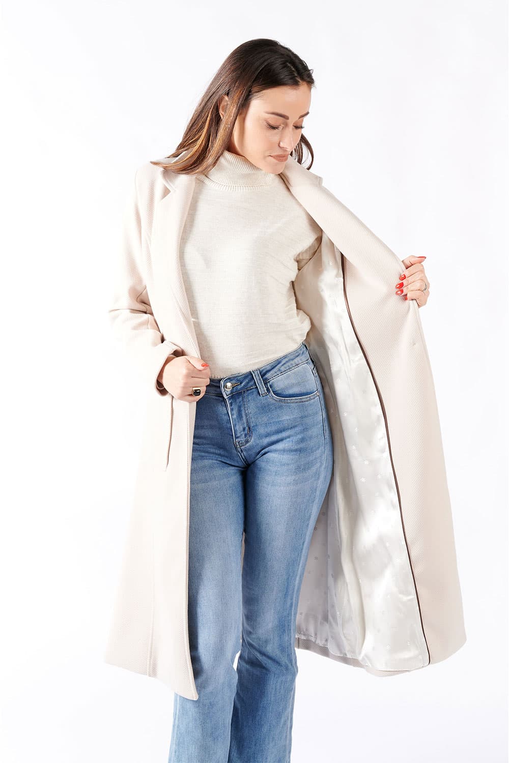 Cappotto Panna Lungo Con Cintura donna Barone firenze - 5