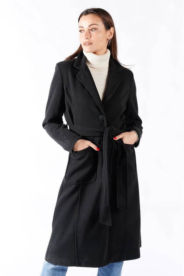 Cappotto Nero Lungo Con Cintura donna Barone firenze