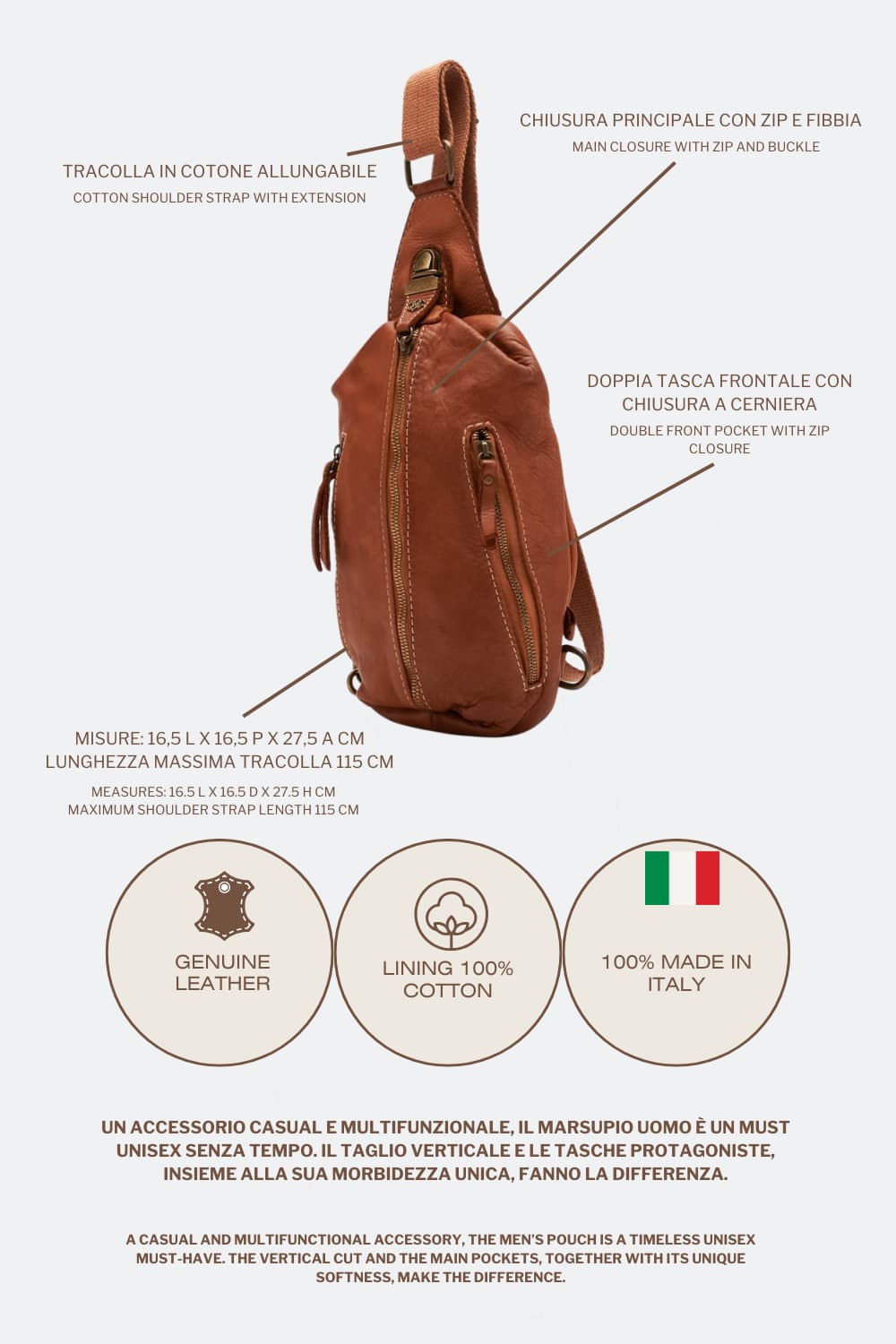 Marsupio Certaldo Cuoio uomo Barone firenze - 6