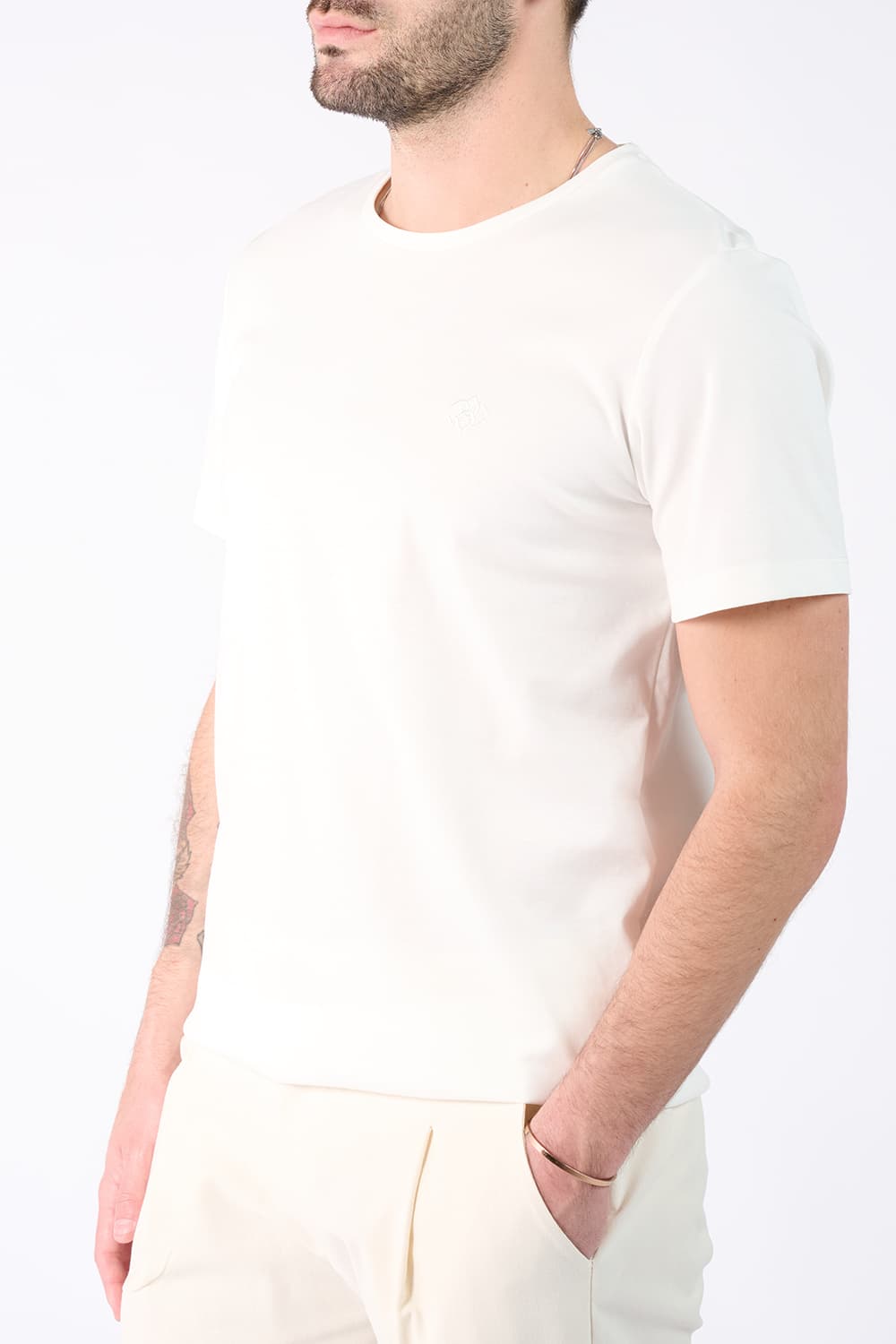 T-shirt Barone Ricamo Fronte Bianco uomo Barone firenze - 1