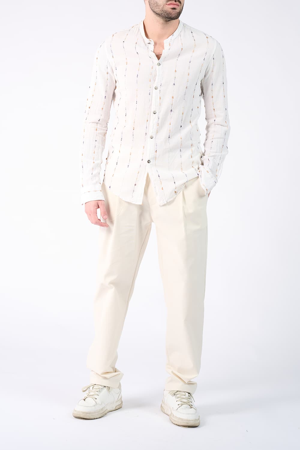 Camicia Coreana Cotone Tramata  Barone firenze - 2