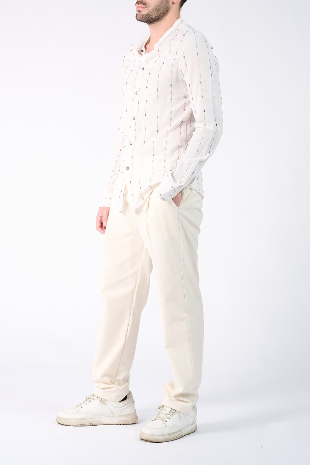 Camicia Coreana Cotone Tramata  Barone firenze - 3