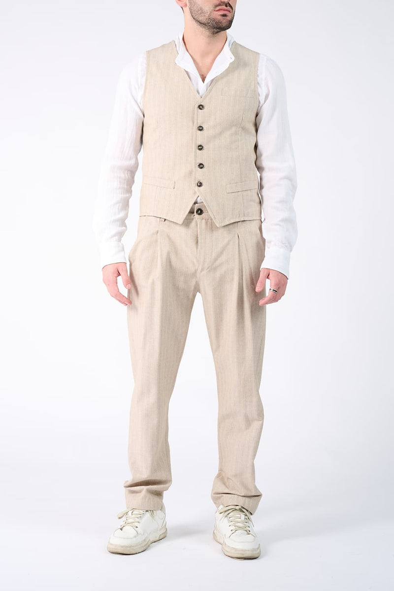 Gilet Uomo Gessato Beige uomo Barone firenze - 5