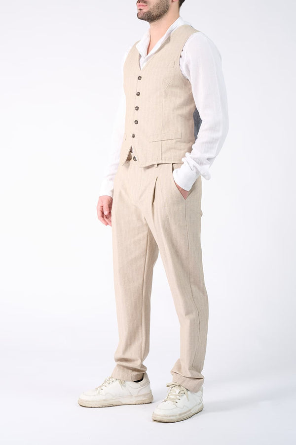 Gilet Uomo Gessato Beige uomo Barone firenze