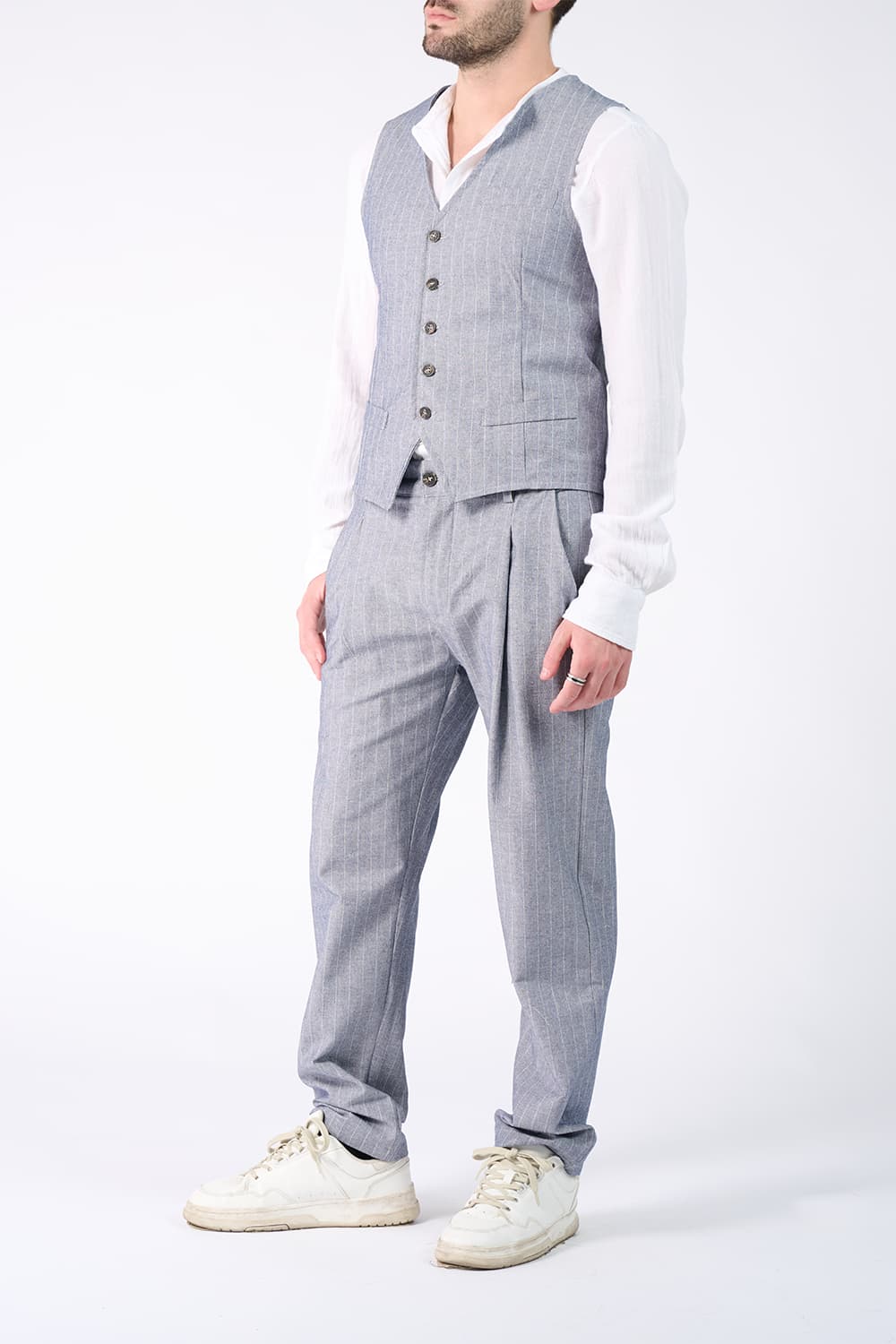 Gilet Uomo Gessato Denim uomo Barone firenze - 2