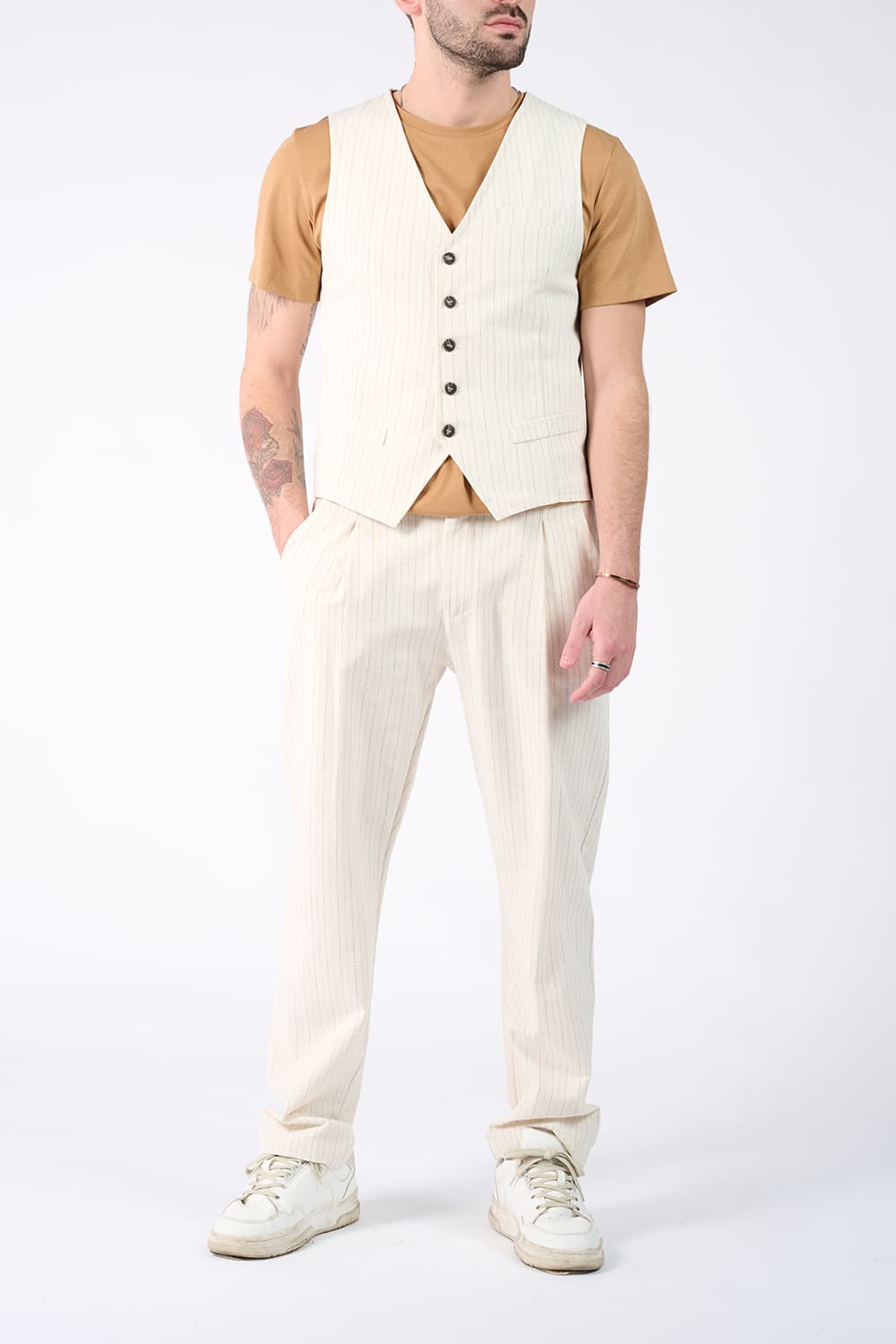 Pantaloni Gessati Panna uomo Barone firenze - 4