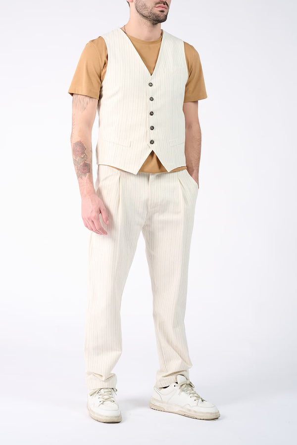 Gilet Uomo Gessato Panna uomo Barone firenze