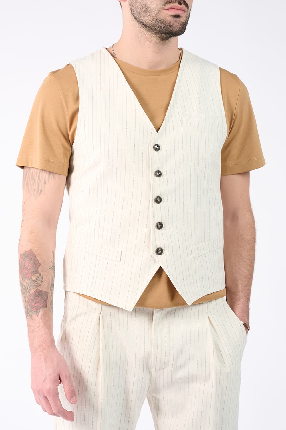 Gilet Uomo Gessato Panna uomo Barone firenze - 1