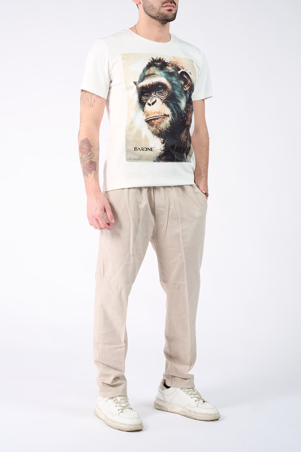 T-shirt Barone Monkey e Pantaloni Lino - Barone Firenze
