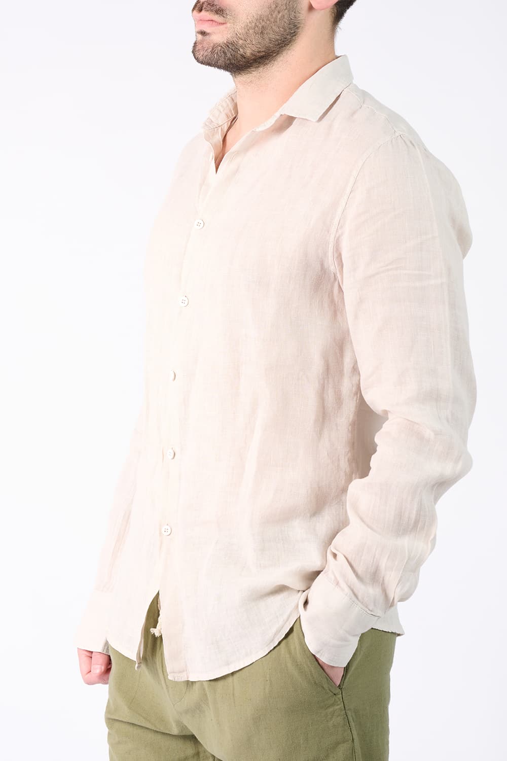 Camicia Uomo Lino Beige uomo Barone firenze - 1