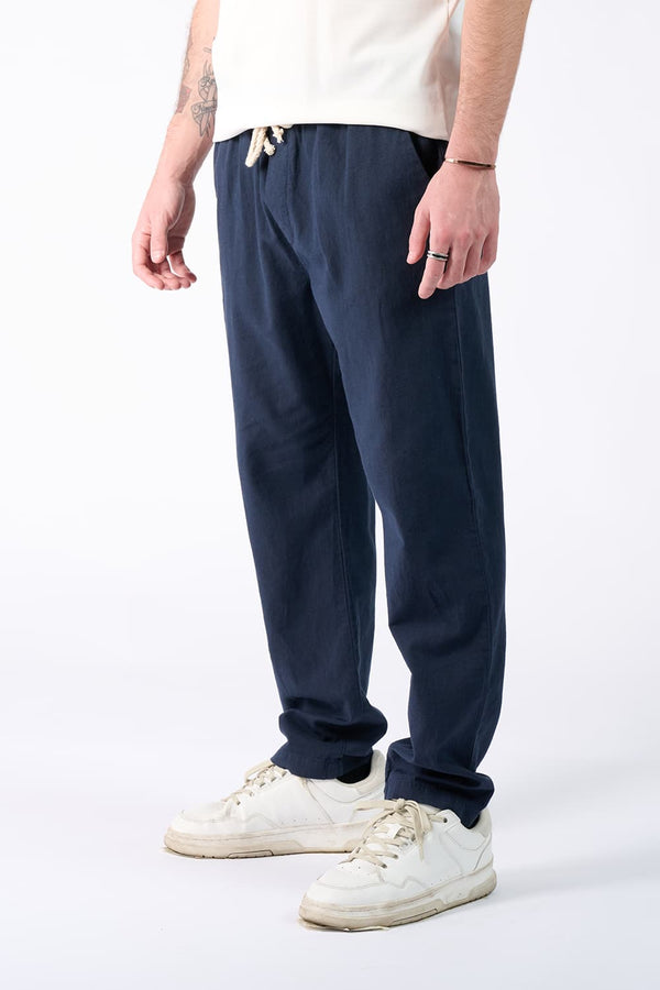 Pantaloni Lino con Elastico Blu uomo Barone firenze