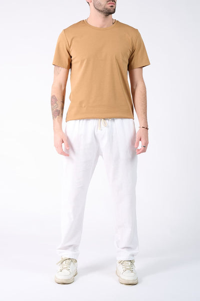 Pantaloni Lino con Elastico Bianco