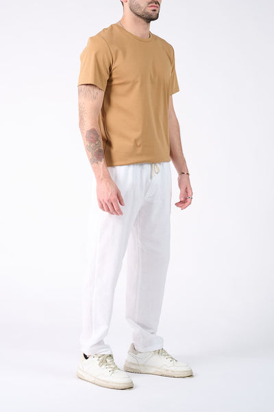 Pantaloni Lino con Elastico Bianco