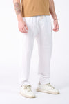 Pantaloni Lino con Elastico Bianco uomo Barone firenze - 1