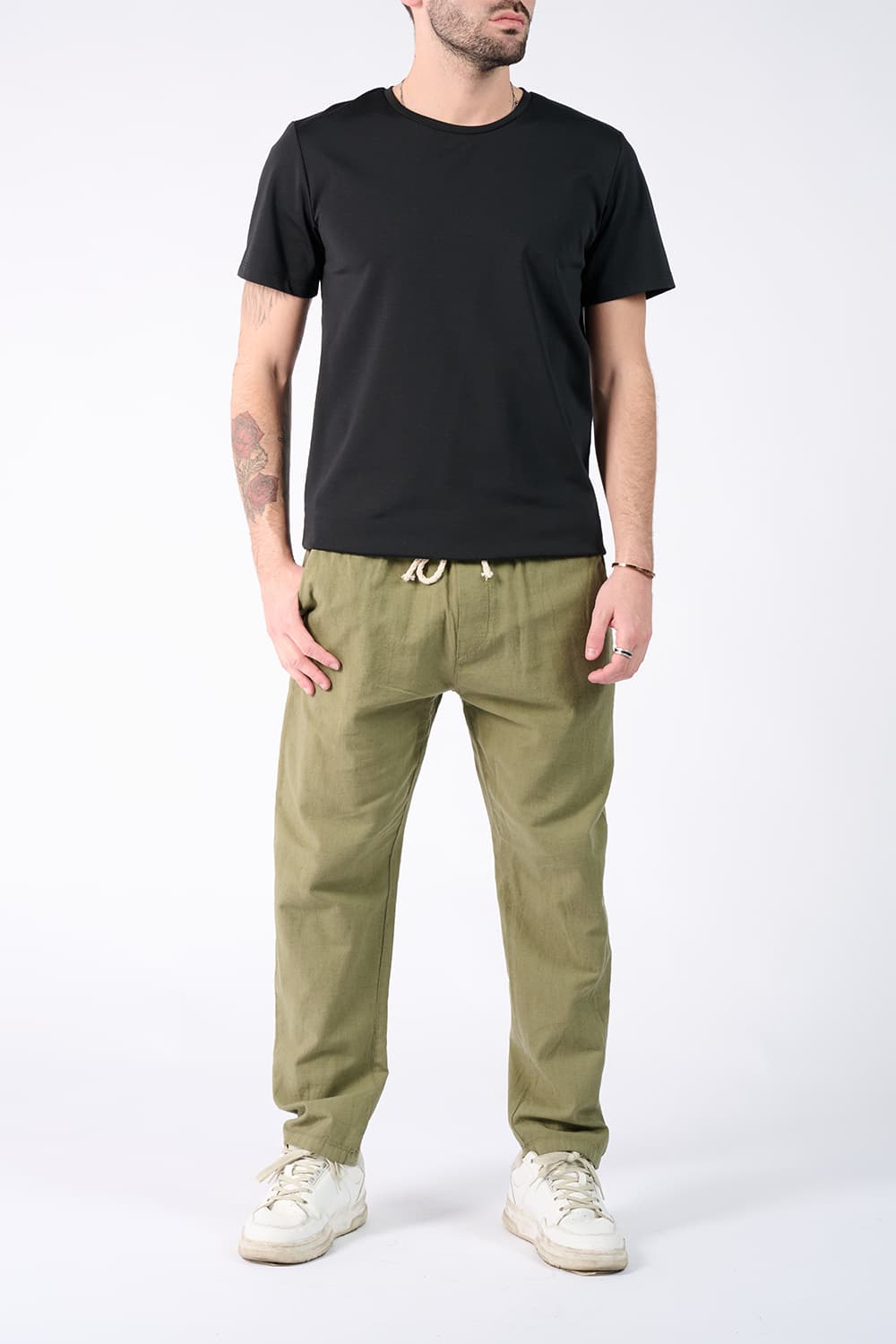 Pantaloni Lino con Elastico Verde uomo Barone firenze - 2
