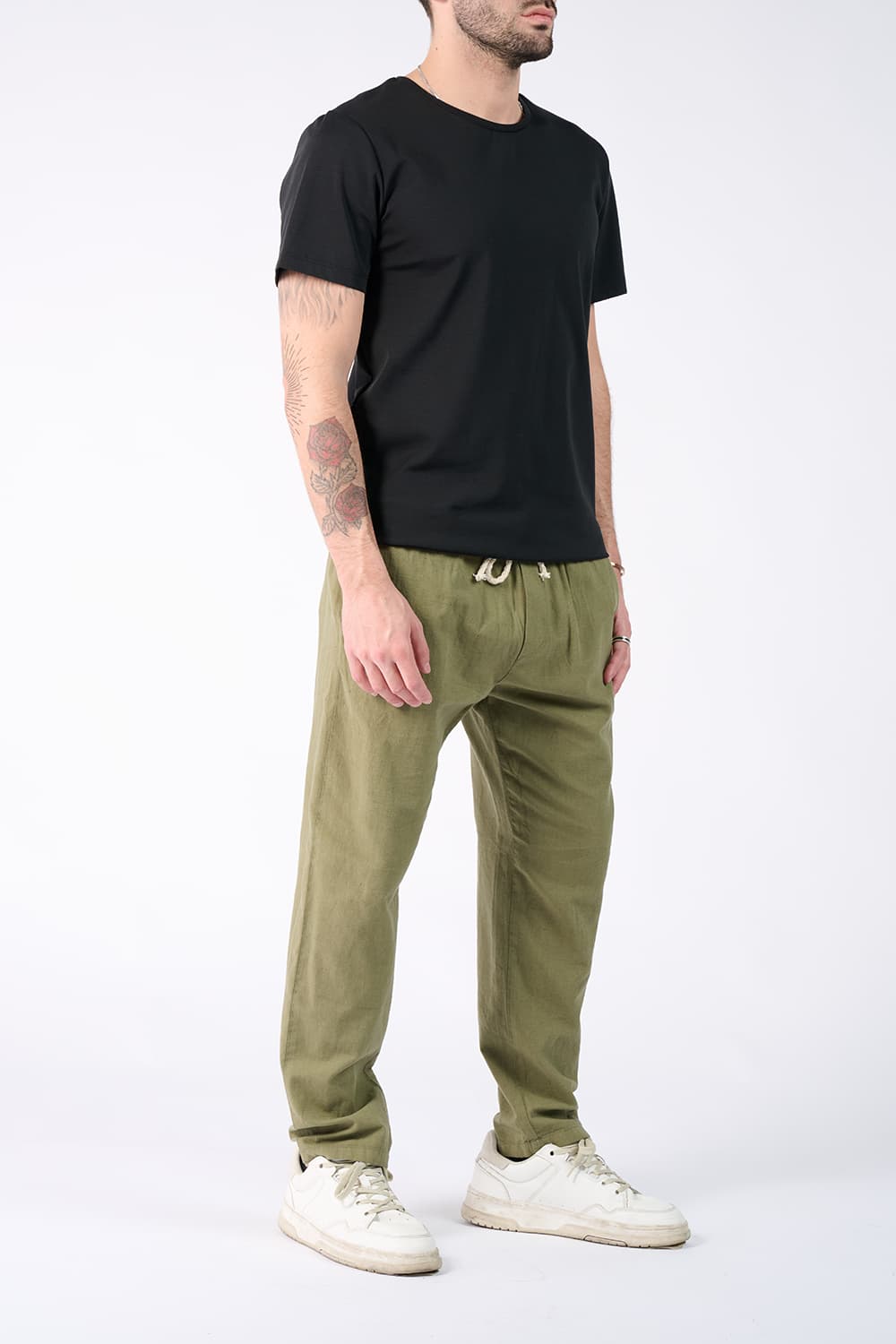 Pantaloni Lino con Elastico Verde uomo Barone firenze - 3