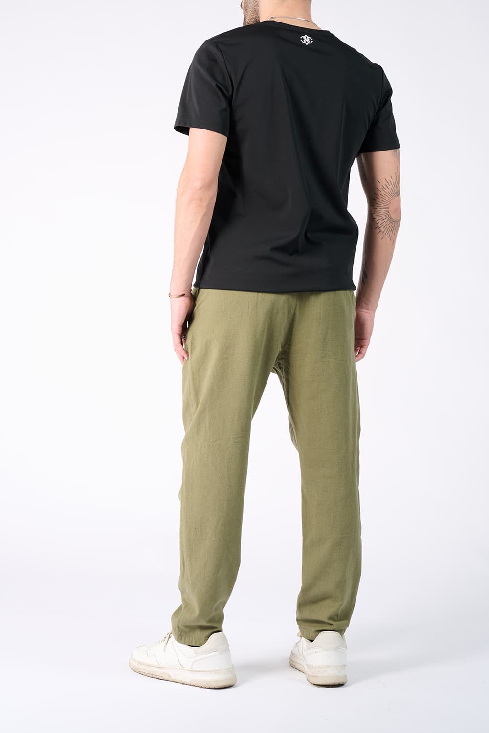 Pantaloni Lino con Elastico Verde uomo Barone firenze - 4